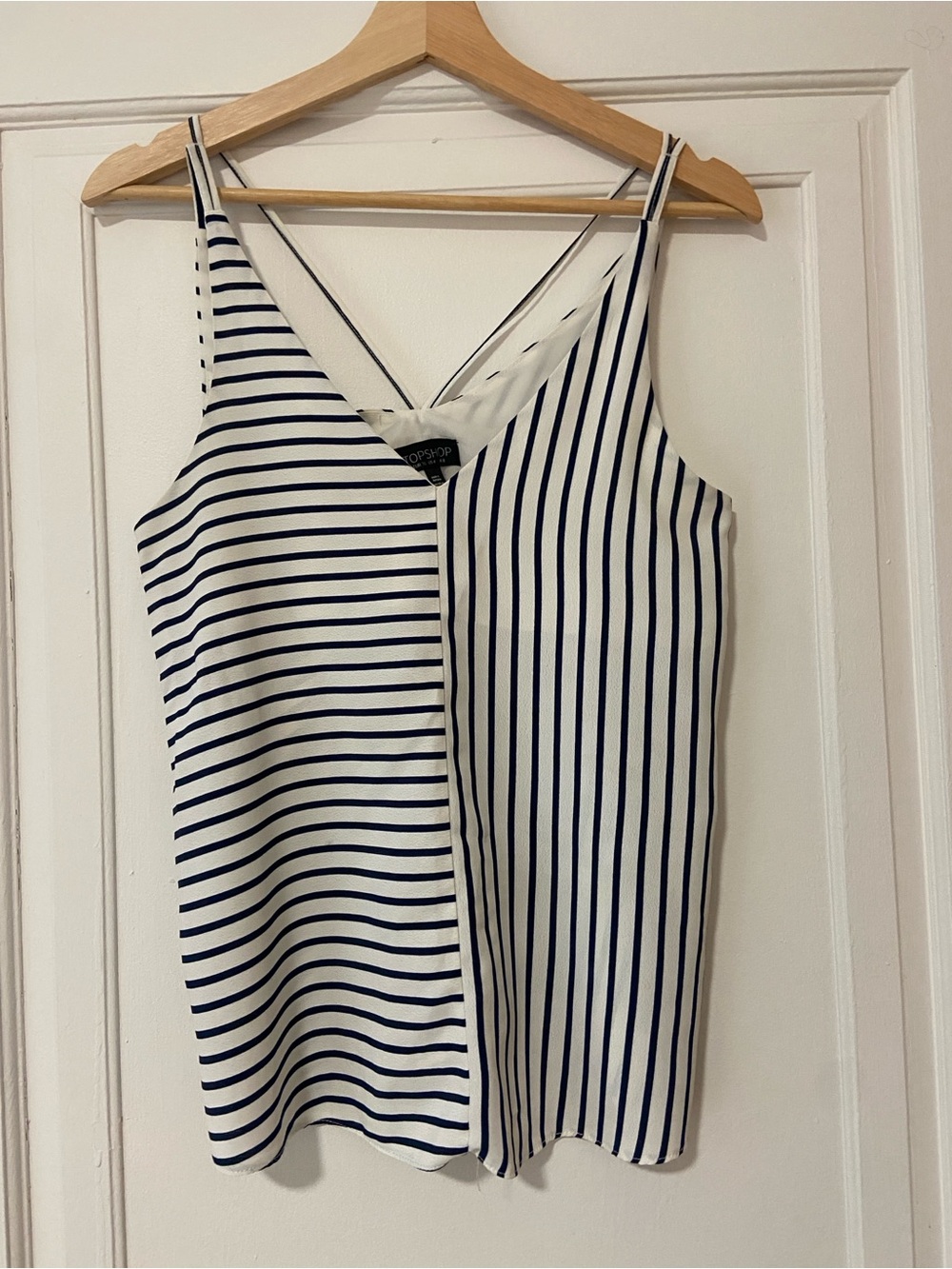 Topshop White and Navy Split-Stripe Spaghetti Strap Tank